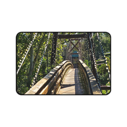 Rustic Woodland Suspension Bridge Desk Mat — Nature Landscape Mouse Pad for Office & Home