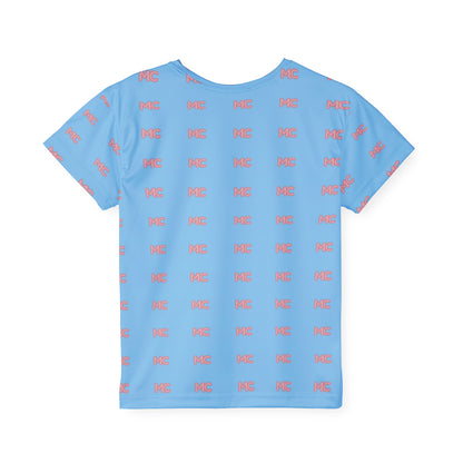 Kids Sports Jersey — Blue All-Over Print with Pink 'MC' Logo Pattern