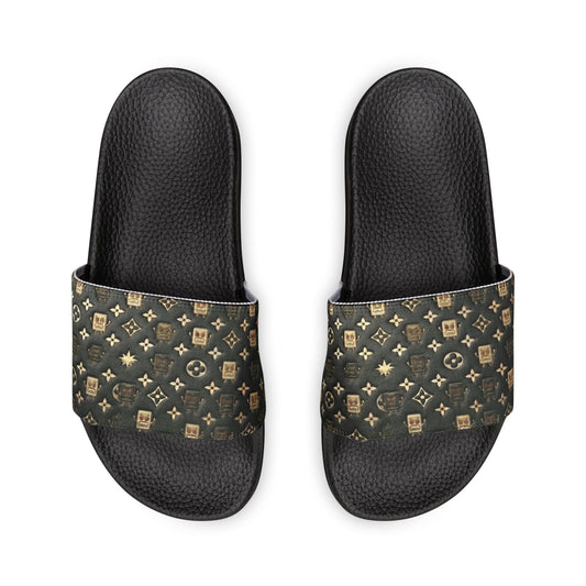 High Fashion Removable-Strap Slide Sandals – Black Monogram Pattern
