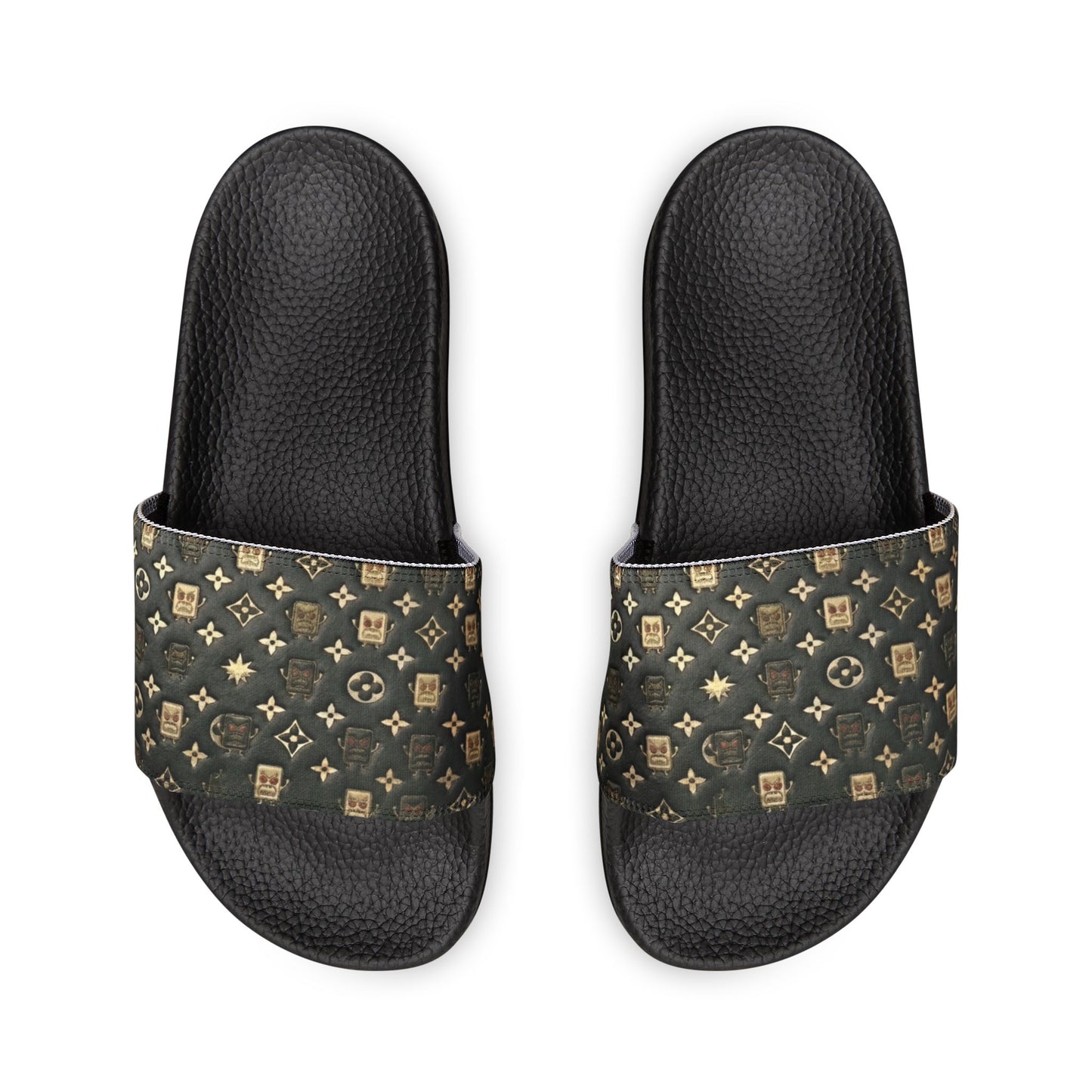 High Fashion Removable-Strap Slide Sandals – Black Monogram Pattern
