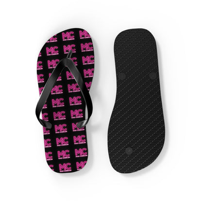 MC Pattern Flip Flops — Black & Pink Logo Beach Sandals