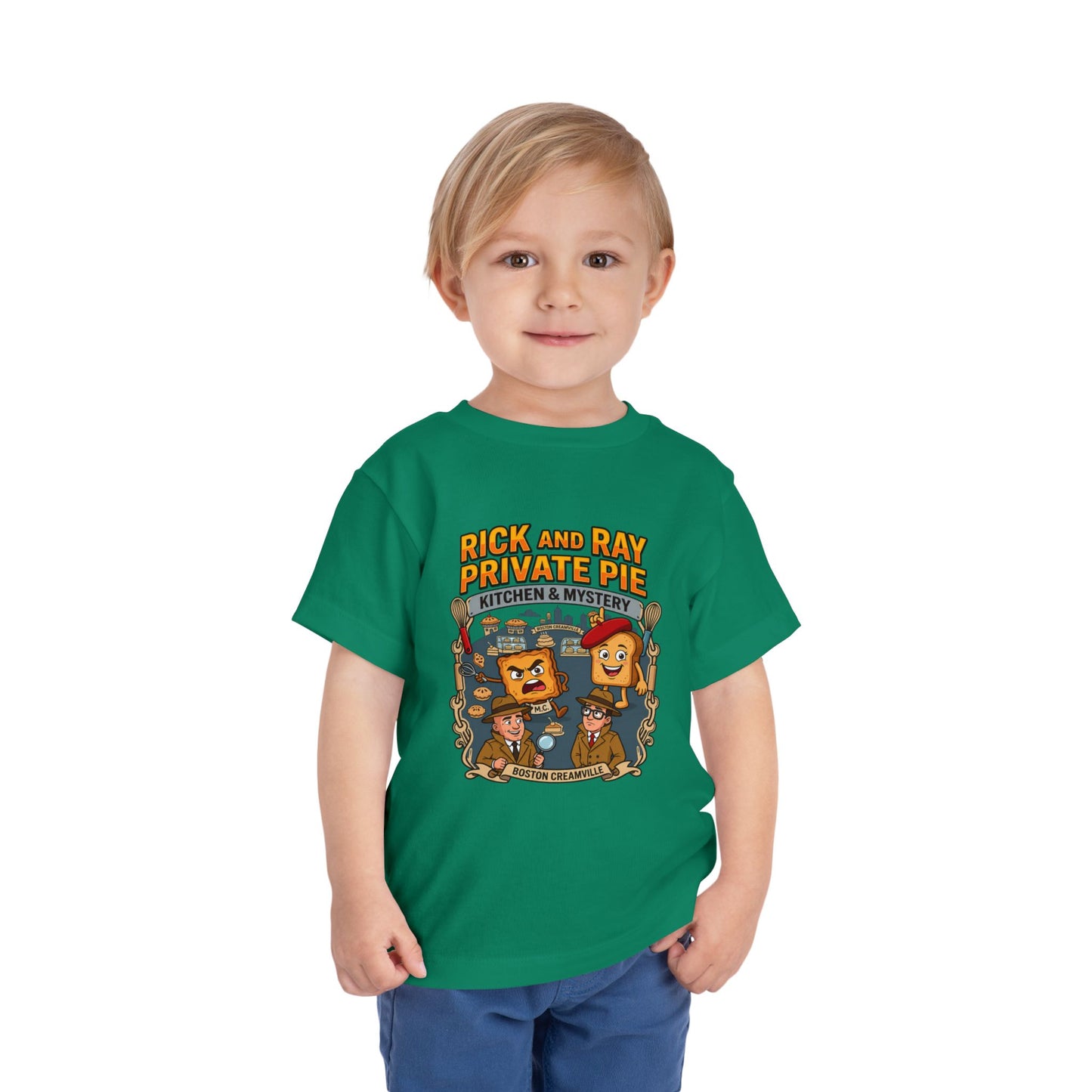 Toddler Tee — "Rick and Ray Private Pie" Cartoon Detective Kitchen Mystery
