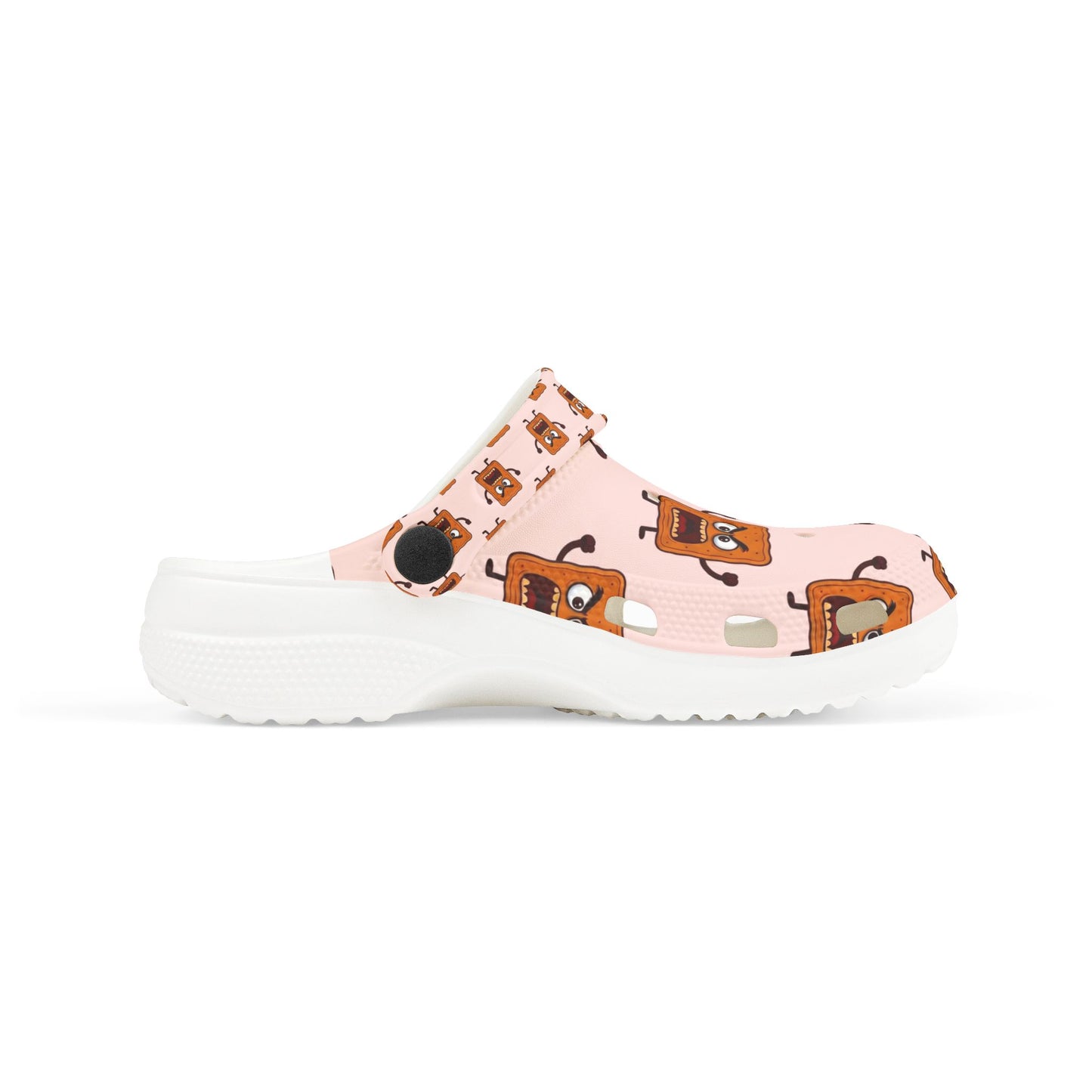 Kids Pink Mad Cobbler Pattern Foam Clogs — Cute Breakfast-themed Slip-On Shoes