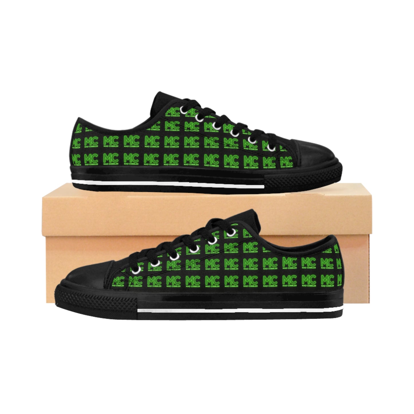 MC Logo Men's Sneakers — Black & Neon Green Low-Top Casual Shoes