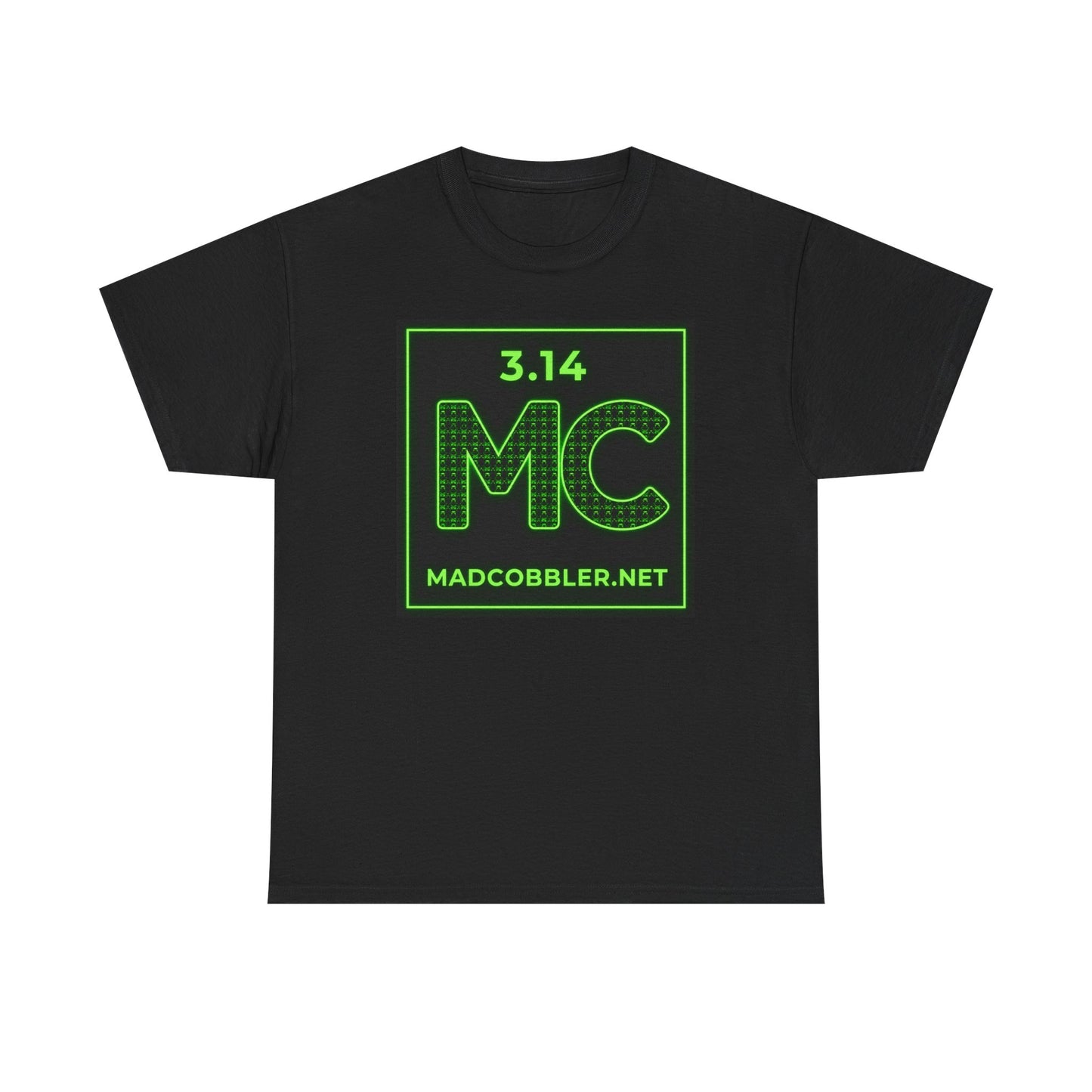 Pi 3.14 MC Neon Logo Tee — MadCobbler.net Graphic T-Shirt (Angry Character Back)