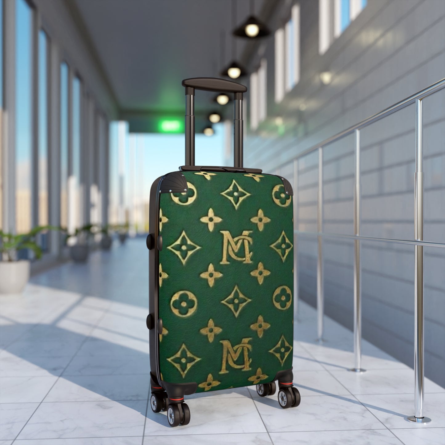 Monogram Travel Suitcase — Green 'Mad Cobbler' Logo Carry-On