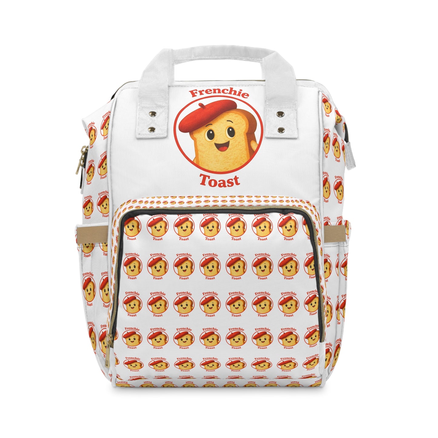 Frenchie Toast Pattern Diaper Backpack – Cute Baby Bag with Cartoon Toast Design