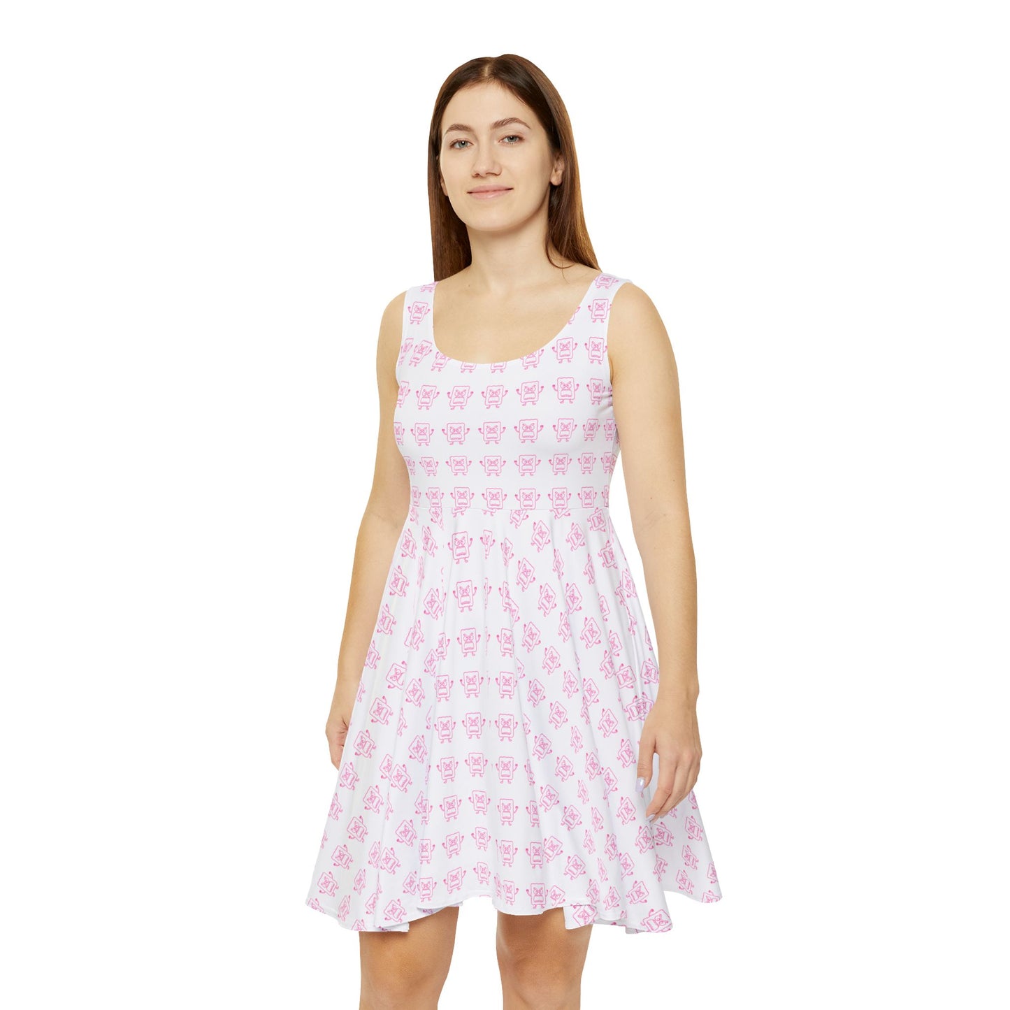 Pink Floral Crown Skater Dress — Women’s All-Over Print Cute Spring Dress