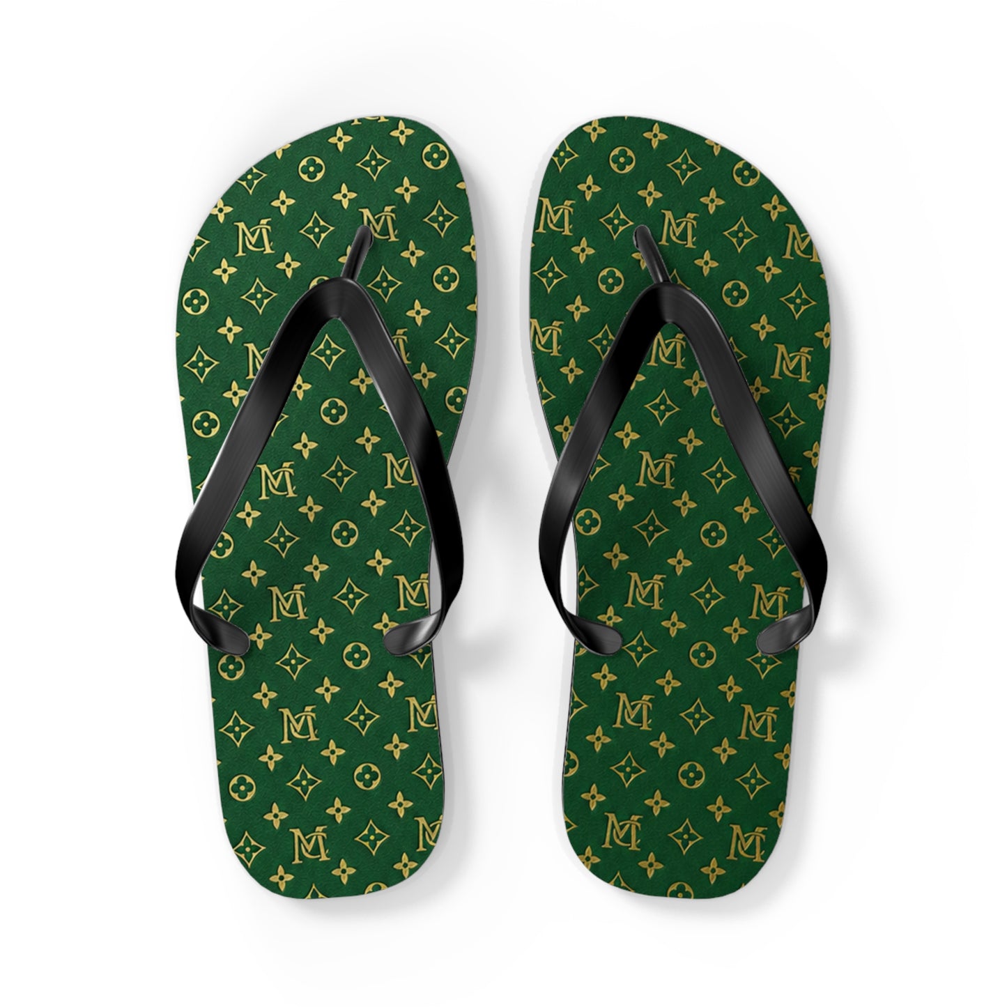 Green Monogram Flip Flops – Luxury Pattern Beach Sandals