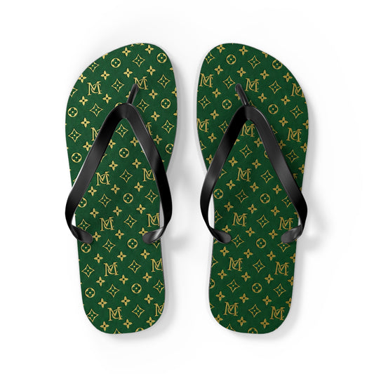 Green Monogram Flip Flops – Luxury Pattern Beach Sandals