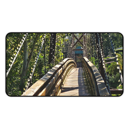 Rustic Woodland Suspension Bridge Desk Mat — Nature Landscape Mouse Pad for Office & Home