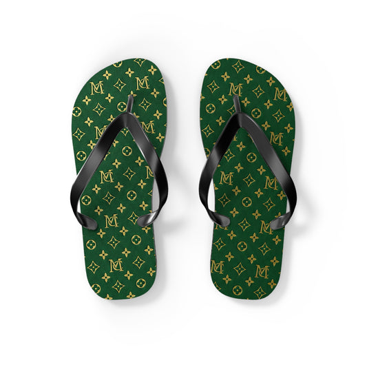 Green Monogram Flip Flops – Luxury Pattern Beach Sandals