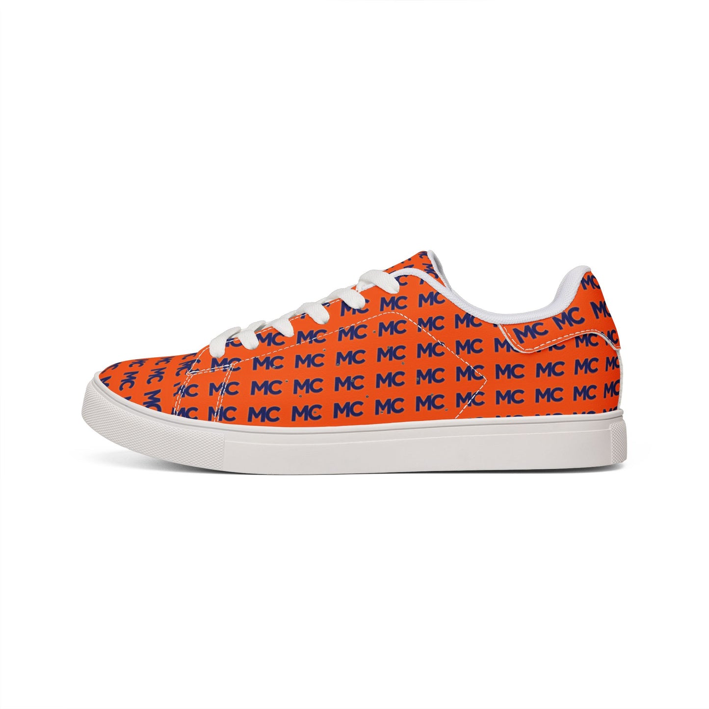 Men's Low-Top Sneakers — Orange 'MC' Monogram Leather Casual Shoes