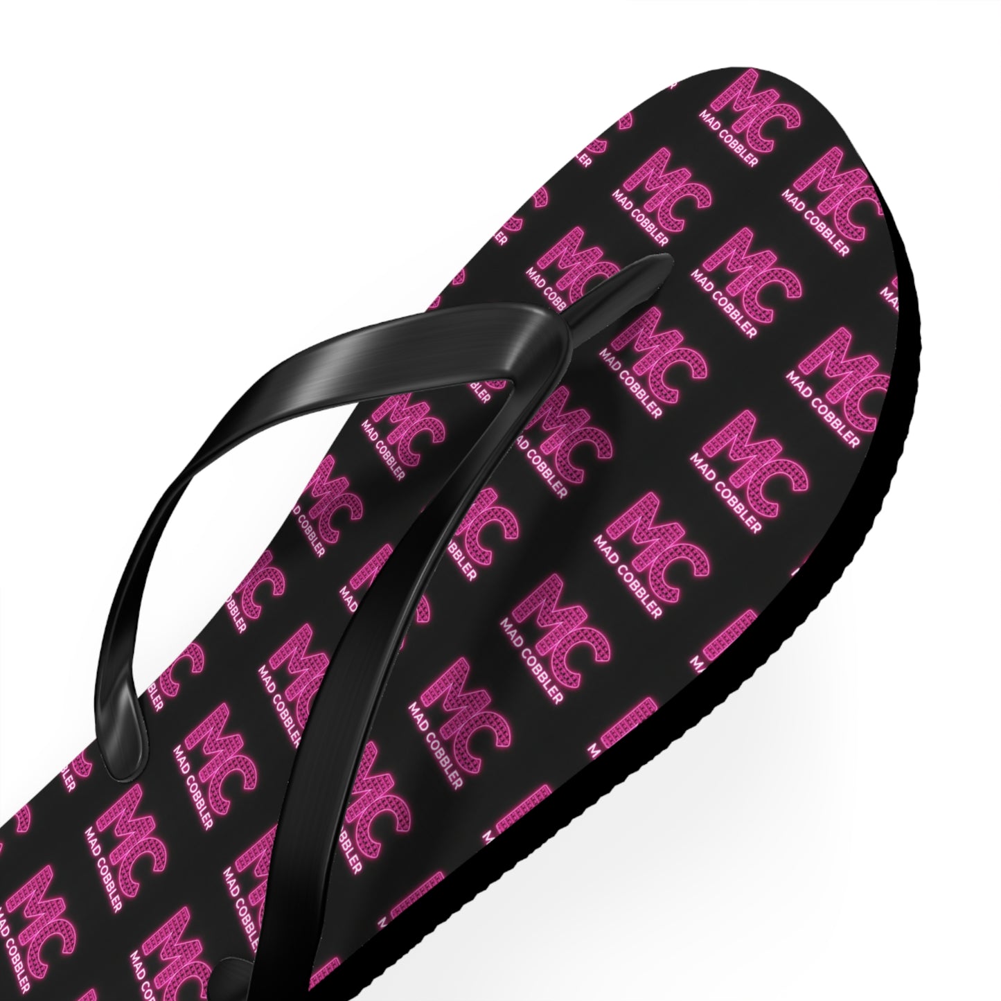 MC Pattern Flip Flops — Black & Pink Logo Beach Sandals