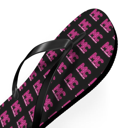 MC Pattern Flip Flops — Black & Pink Logo Beach Sandals