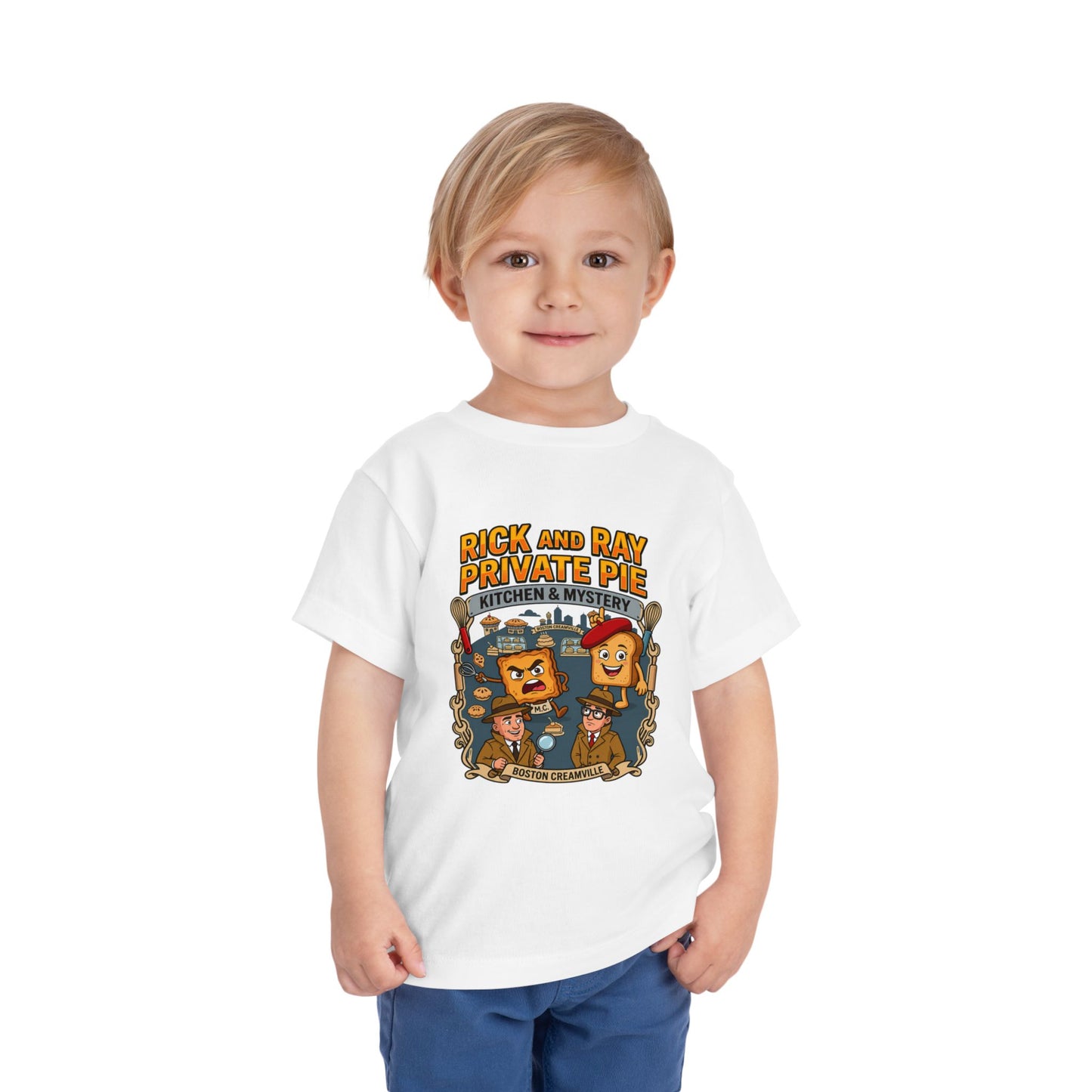Toddler Tee — "Rick and Ray Private Pie" Cartoon Detective Kitchen Mystery