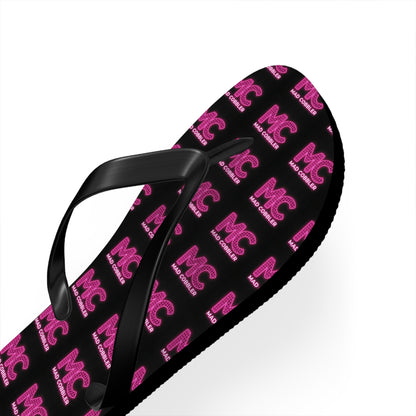 MC Pattern Flip Flops — Black & Pink Logo Beach Sandals
