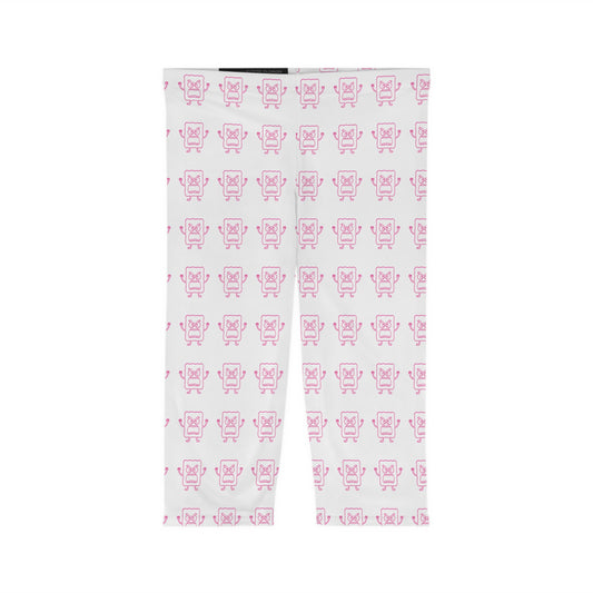 Pink Mad Cobbler Pattern Capri Leggings — Cute All-Over Print Women's Activewear