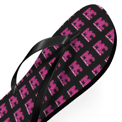 MC Pattern Flip Flops — Black & Pink Logo Beach Sandals