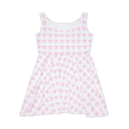 Pink Floral Crown Skater Dress — Women’s All-Over Print Cute Spring Dress