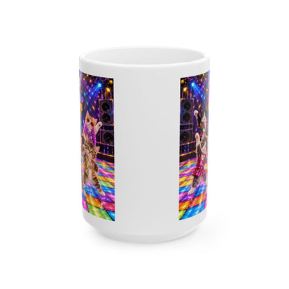 Disco Kittens Ceramic Mug (11oz/15oz) — Retro Dance Floor Party Coffee Cup