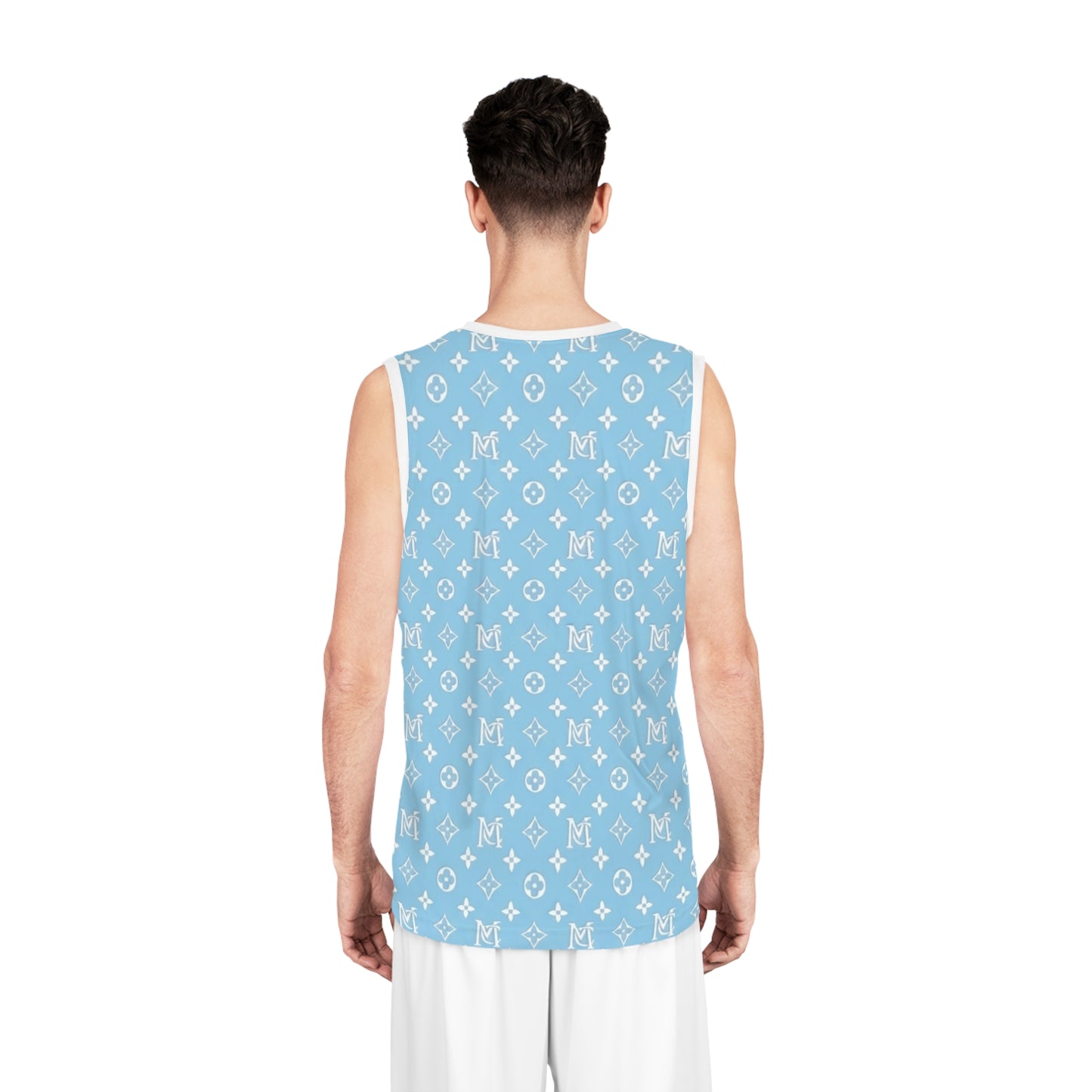 Monogram Pattern Basketball Jersey — Light Blue All-Over Print