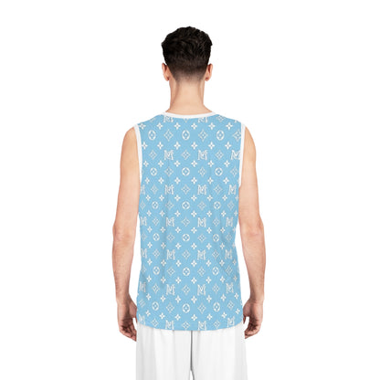 Monogram Pattern Basketball Jersey — Light Blue All-Over Print