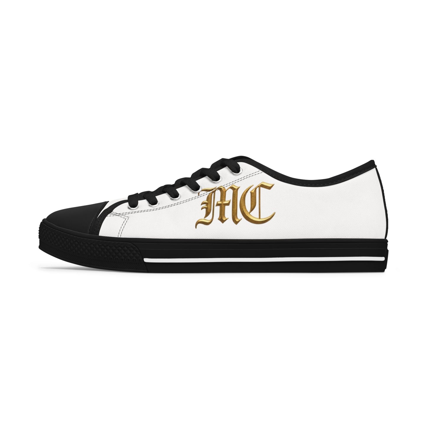Monogram 'MC' Women's Low Top Sneakers — Gold Gothic Initial Canvas Shoes
