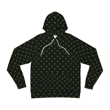 Black Hoodie with Green Mad Cobbler Pattern – All-Over Print Fashion Hoodie
