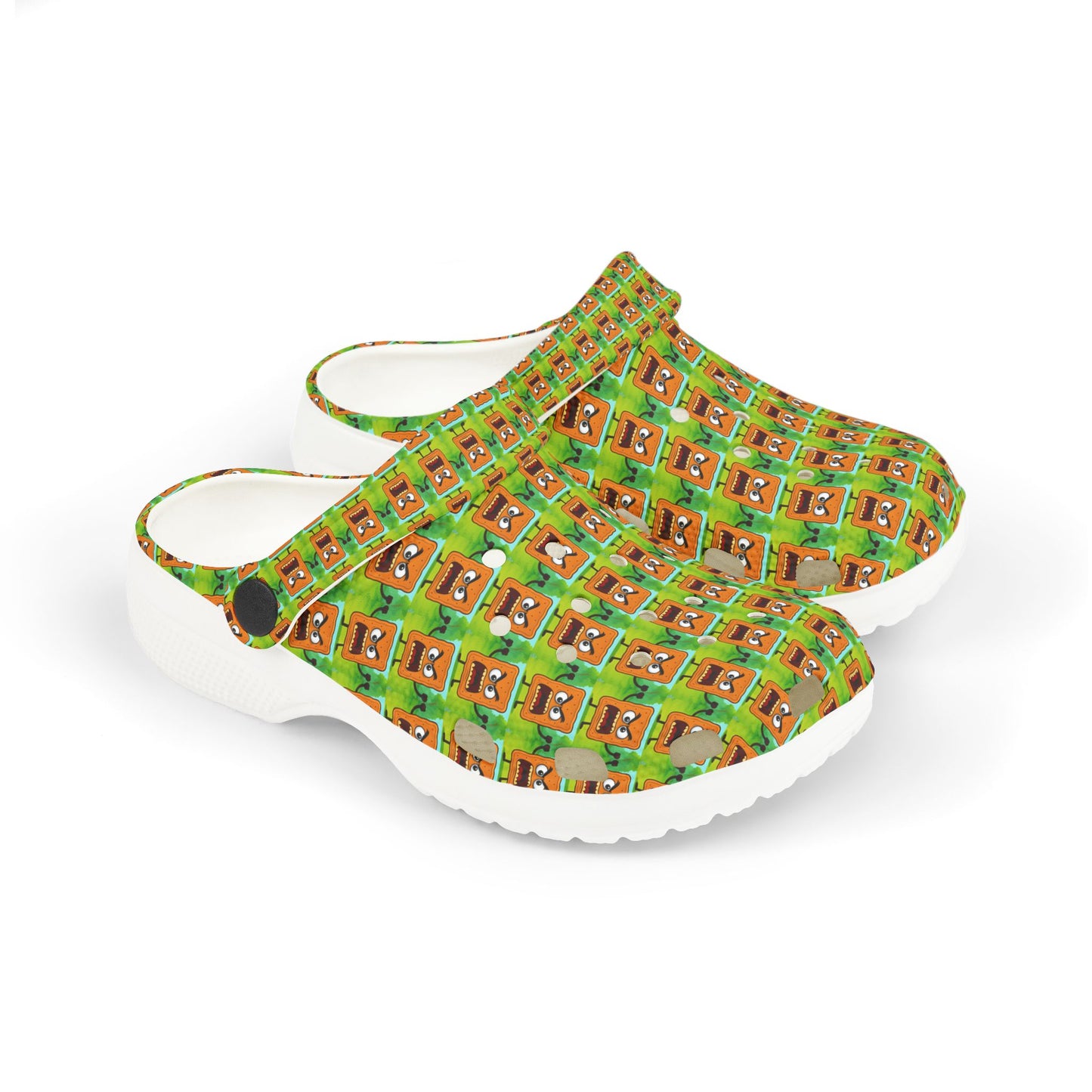 Kids Foam Clogs — Green Cartoon Mad Cobbler All-Over Print Comfortable Sandals