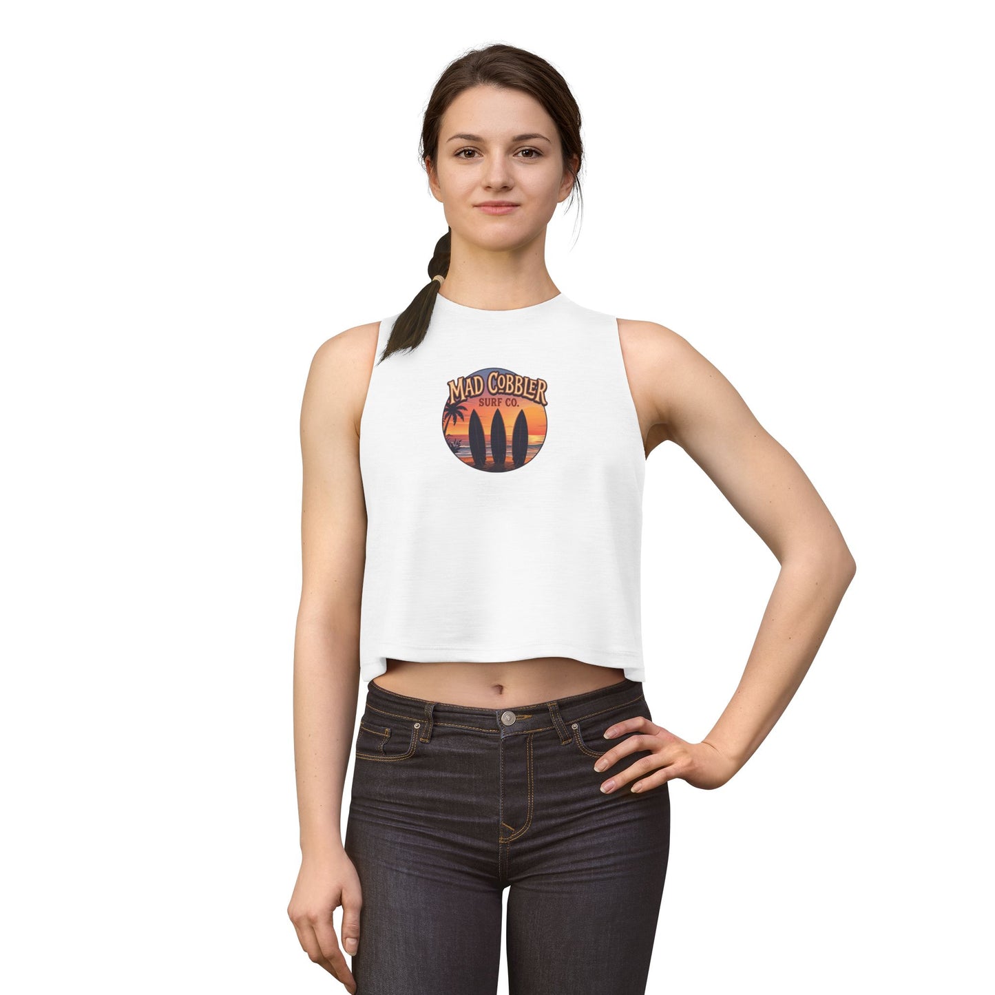 Surf Sunset Crop Top – "Mad Cobbler Surf Co." Vintage Beach Graphic