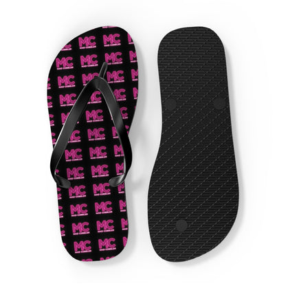 MC Pattern Flip Flops — Black & Pink Logo Beach Sandals