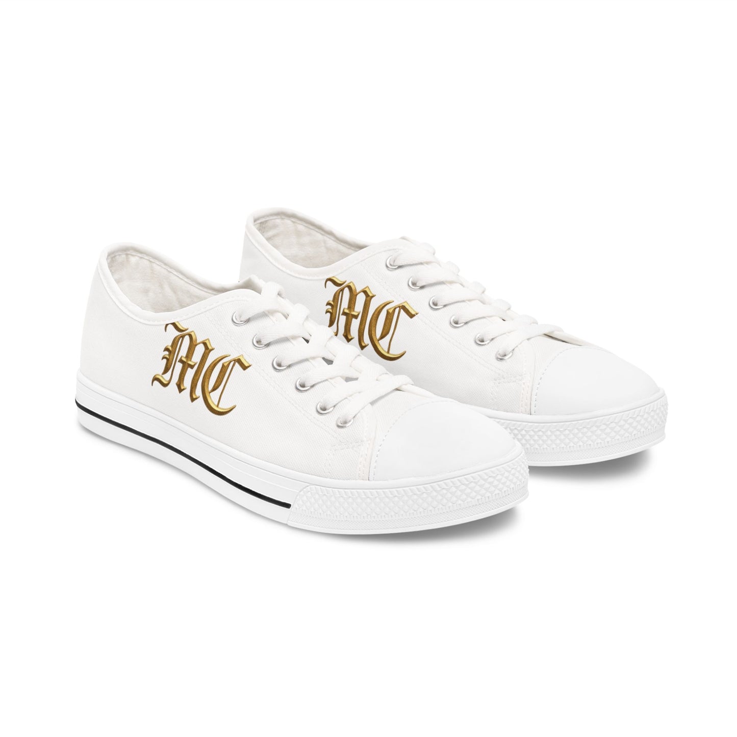 Monogram 'MC' Women's Low Top Sneakers — Gold Gothic Initial Canvas Shoes