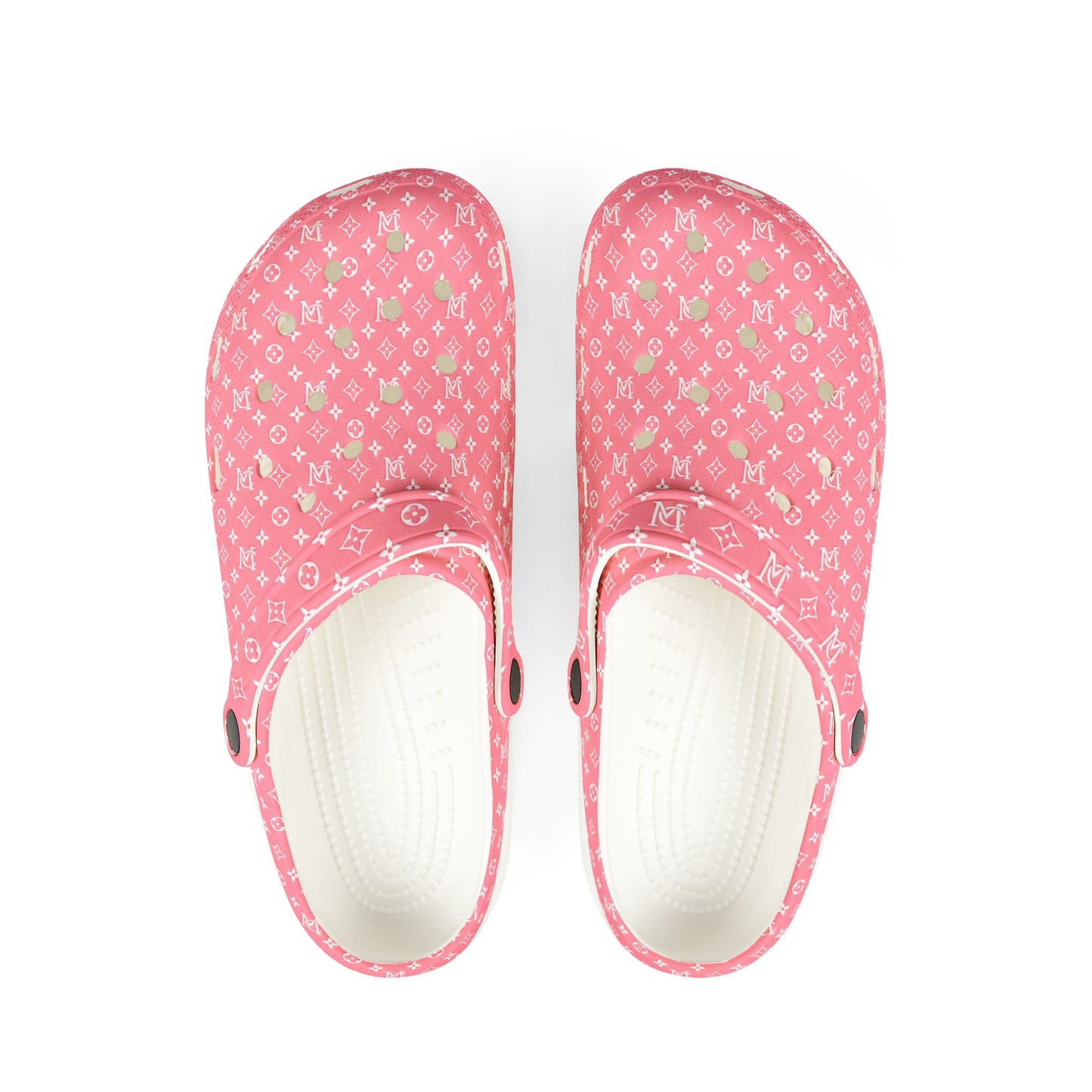 Pink Patterned EVA Foam Clogs – Floral Monogram Slip-On Garden Shoes