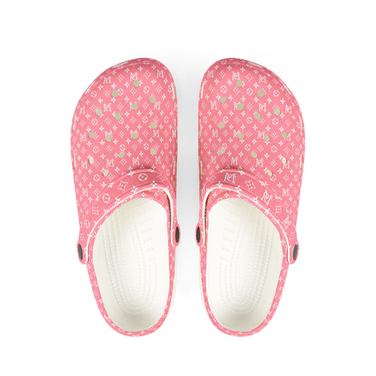 Pink Patterned EVA Foam Clogs – Floral Monogram Slip-On Garden Shoes
