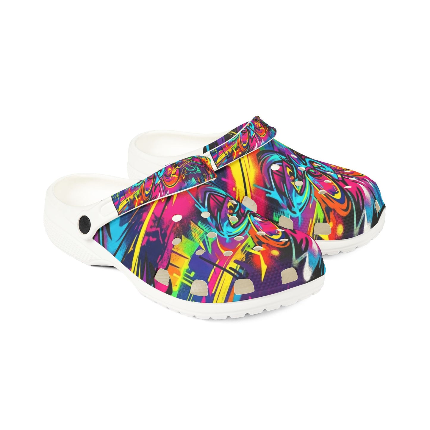 Colorful Psychedelic EVA Clogs — Vibrant Splash Foam Shoes