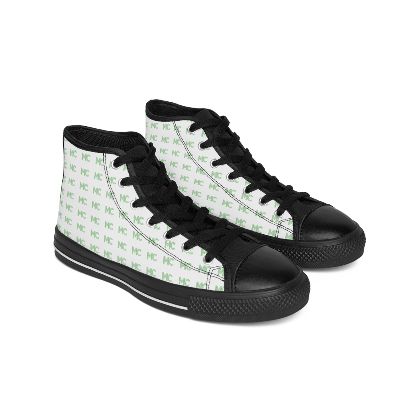High-Top Sneakers — Minimal Green 'MC' Monogram Pattern