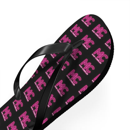 MC Pattern Flip Flops — Black & Pink Logo Beach Sandals