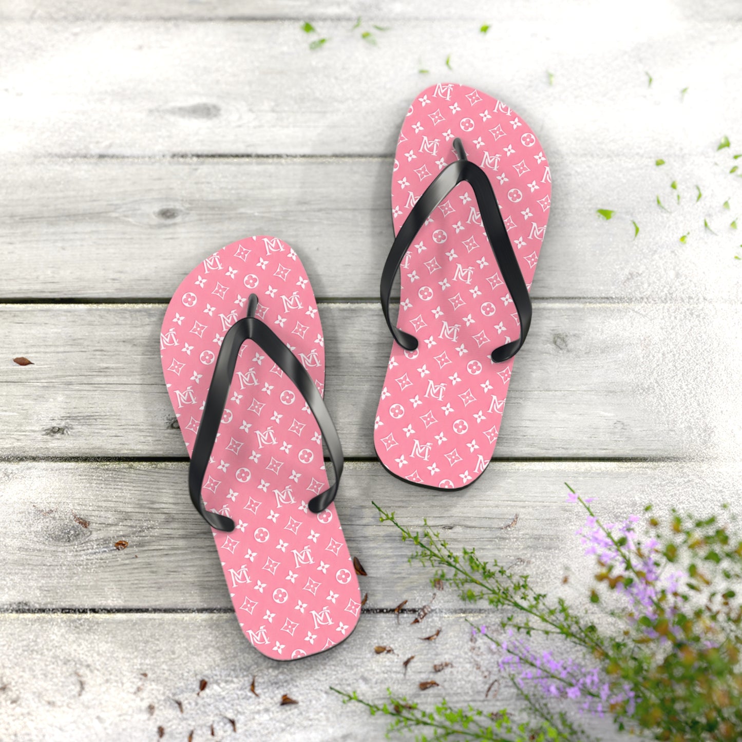 Pink Monogram Flip Flops – Luxury Pattern Beach Sandals