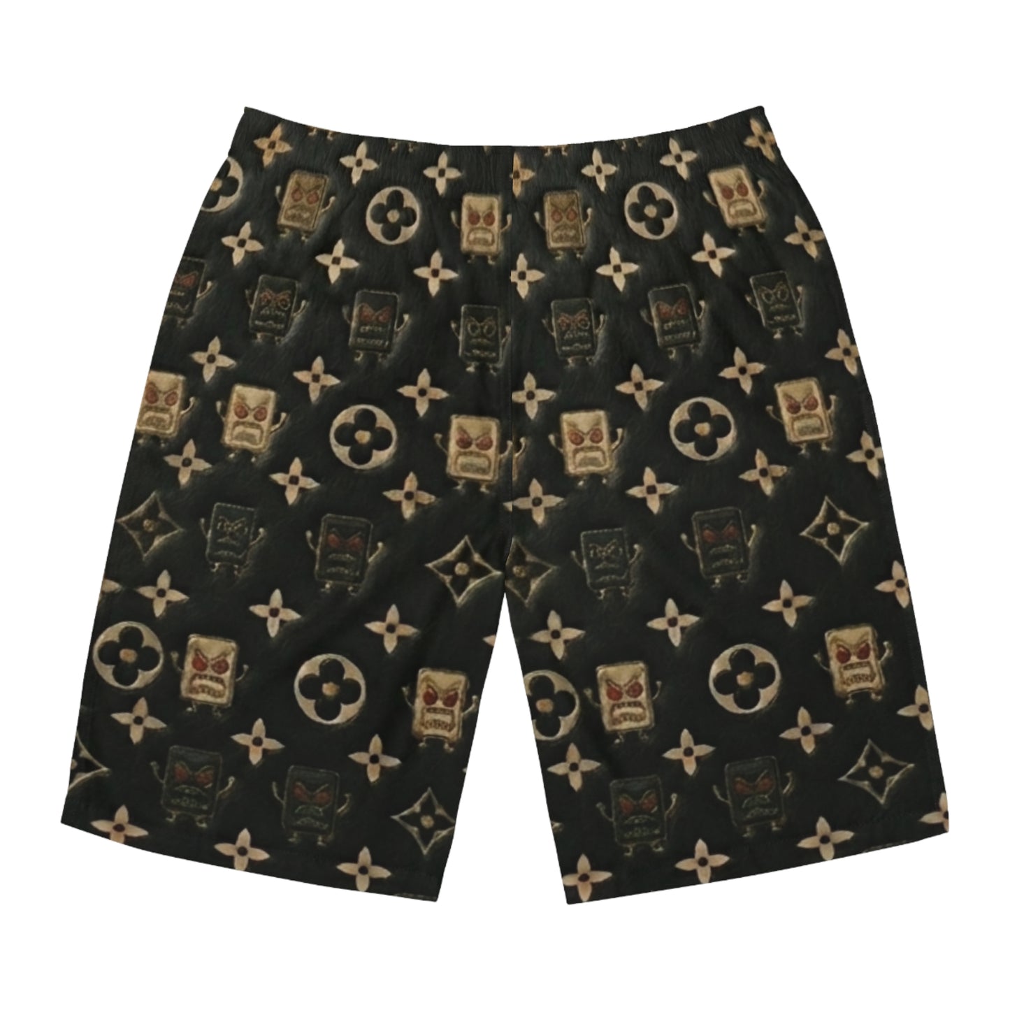Luxury Patterned Board Shorts — Vintage Monogram Swim Trunks