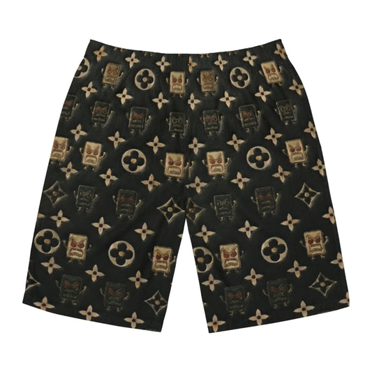 Luxury Patterned Board Shorts — Vintage Monogram Swim Trunks