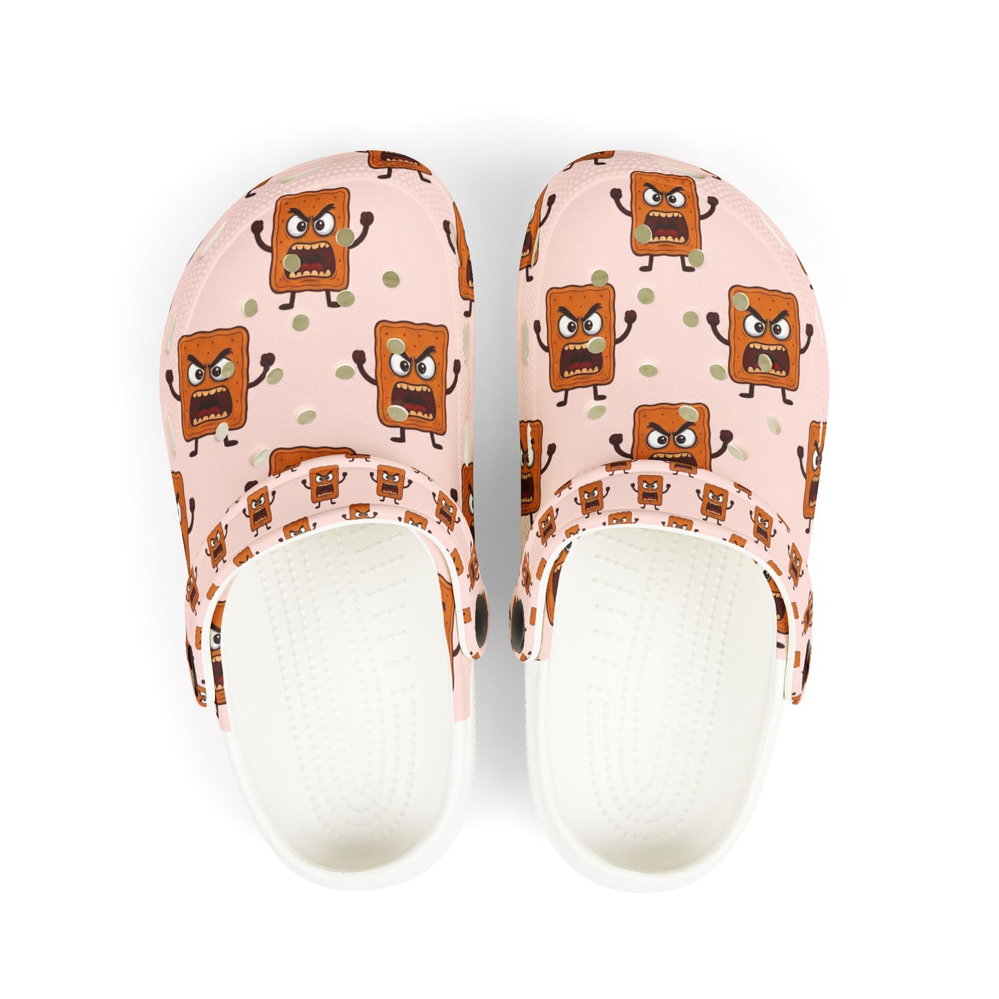 Kids Pink Mad Cobbler Pattern Foam Clogs — Cute Breakfast-themed Slip-On Shoes