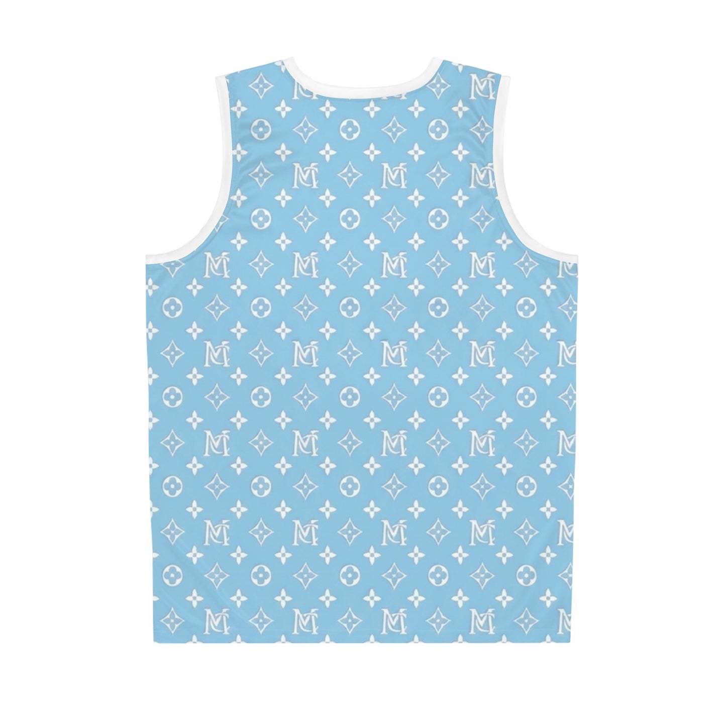 Monogram Pattern Basketball Jersey — Light Blue All-Over Print