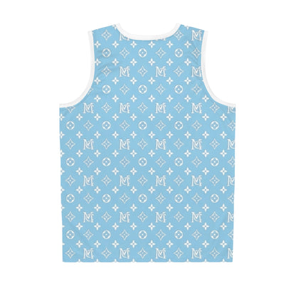 Monogram Pattern Basketball Jersey — Light Blue All-Over Print