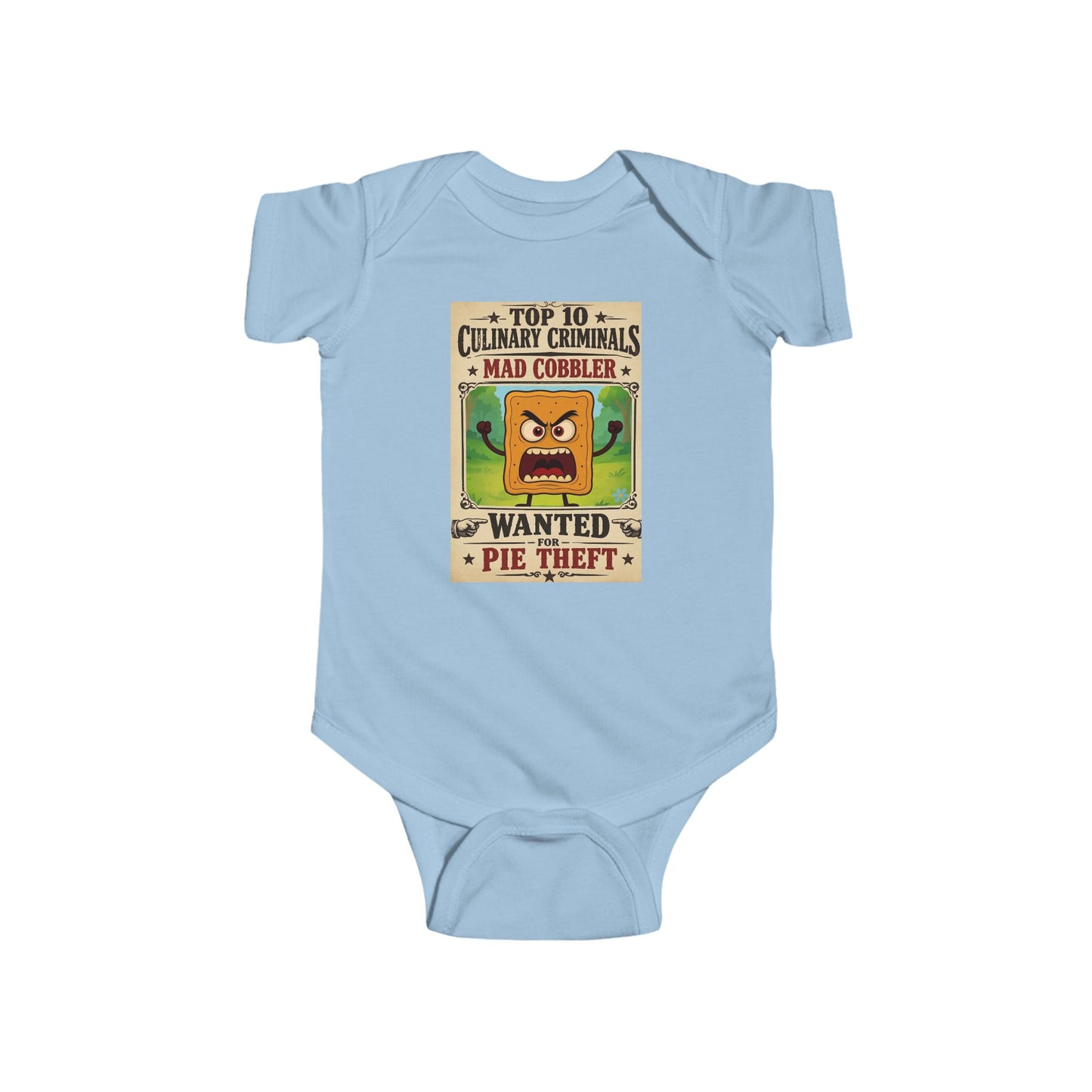 Infant Bodysuit – "Top 10 Culinary Criminals" Mad Cobbler Wanted Pie Theft Vintage Baby Onesie