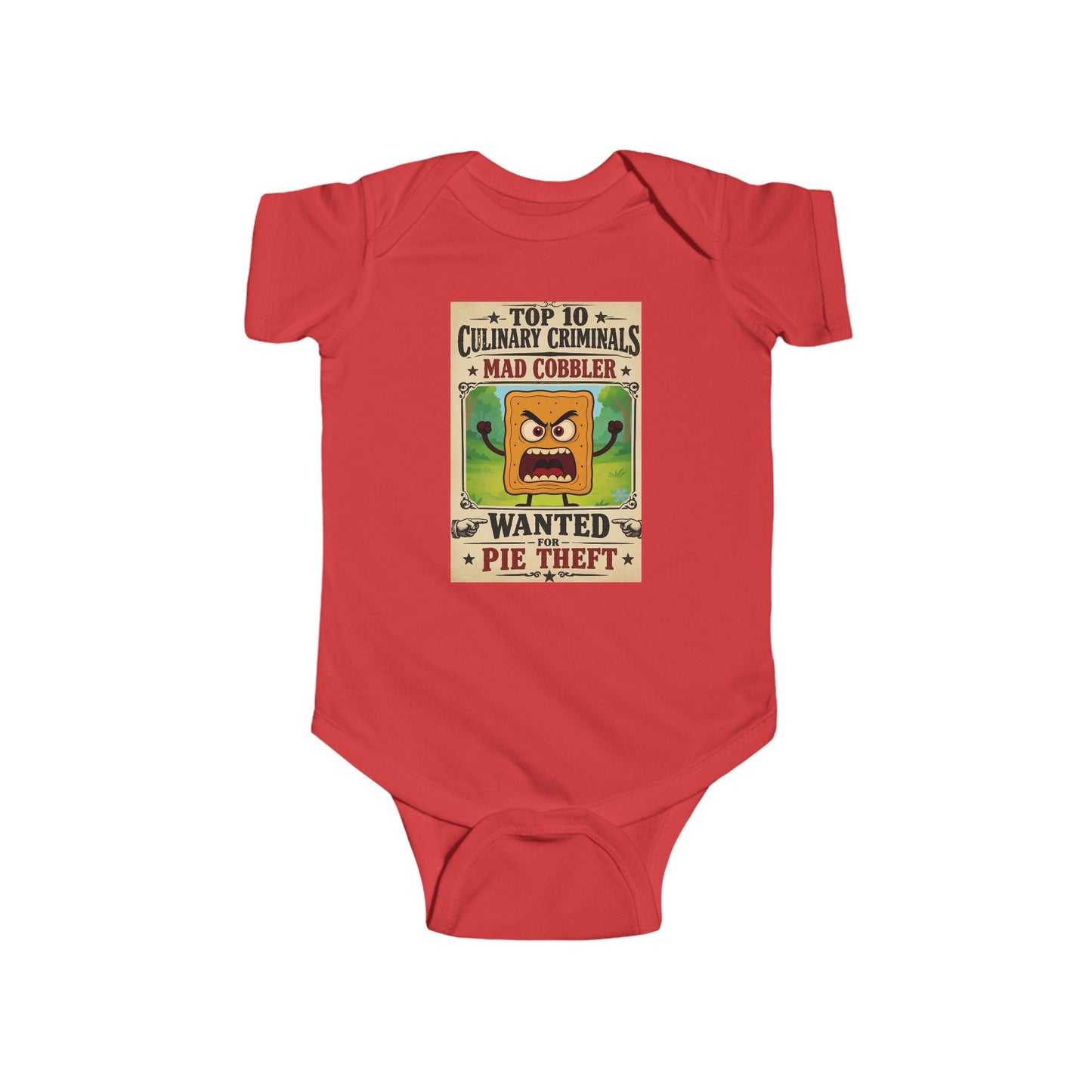 Infant Bodysuit – "Top 10 Culinary Criminals" Mad Cobbler Wanted Pie Theft Vintage Baby Onesie