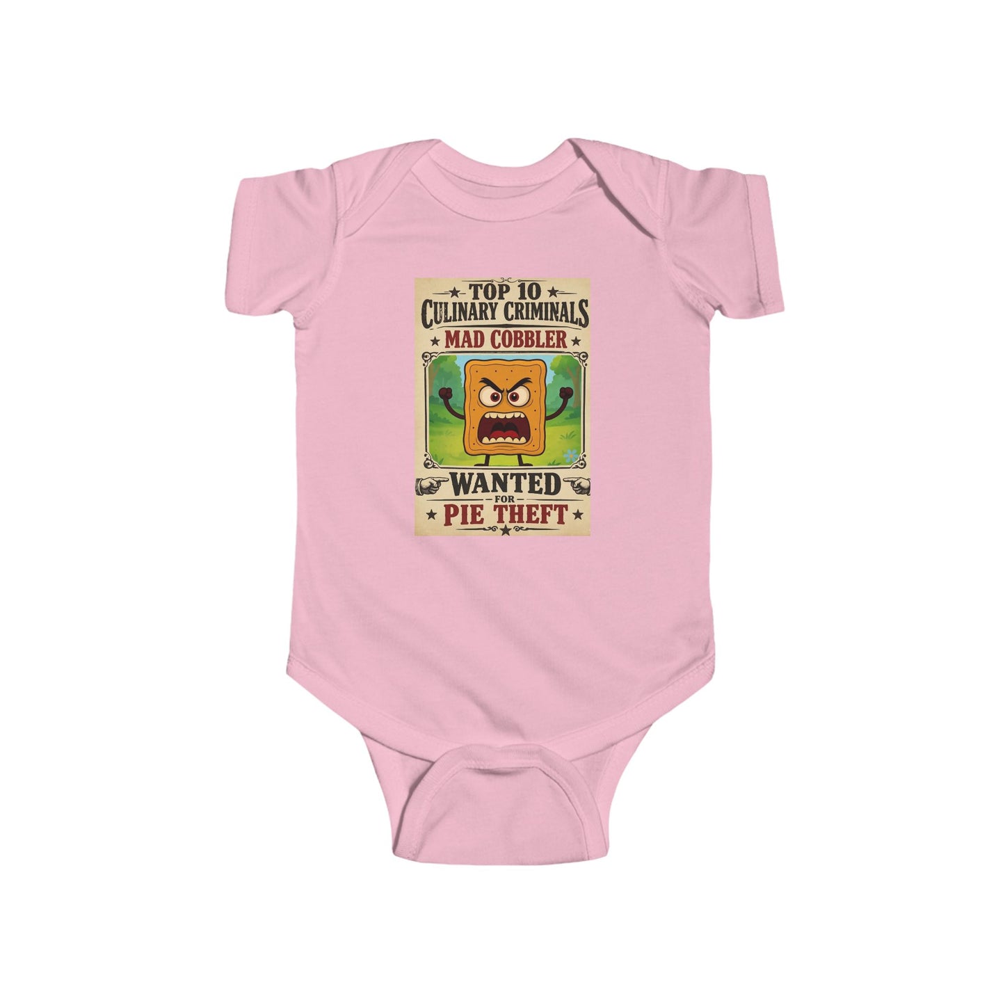 Infant Bodysuit – "Top 10 Culinary Criminals" Mad Cobbler Wanted Pie Theft Vintage Baby Onesie