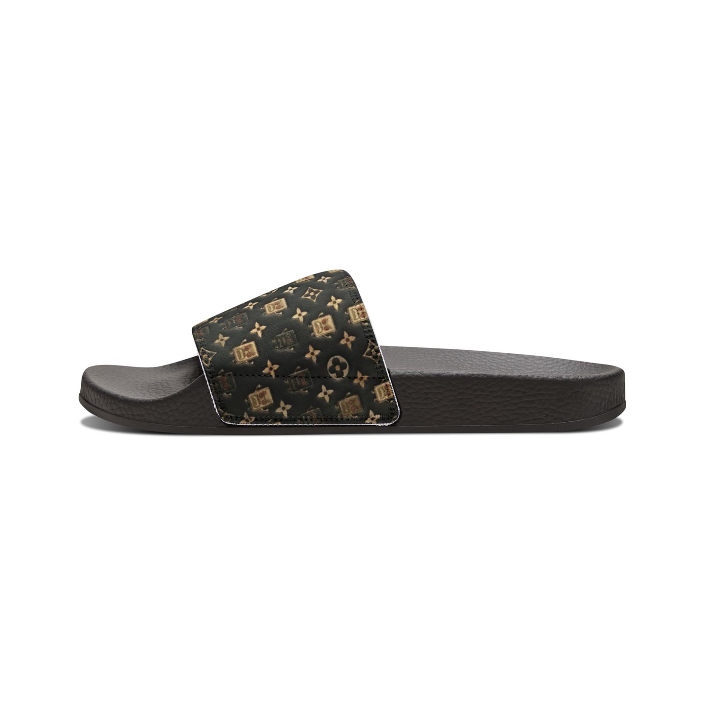 High Fashion Removable-Strap Slide Sandals – Black Monogram Pattern