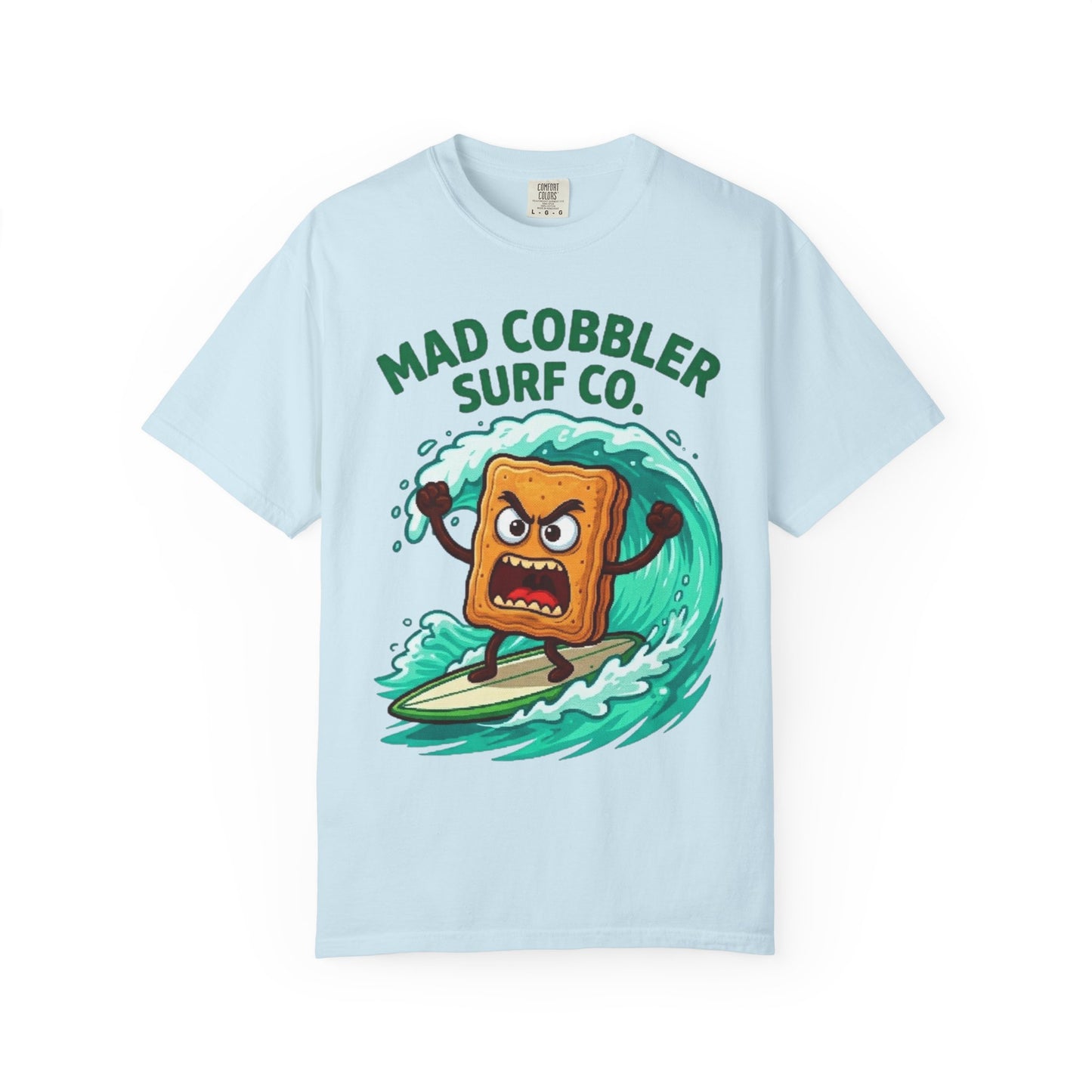 Mad Cobbler Surf Co. T-Shirt — Funny Surfing Pie Cartoon Tee