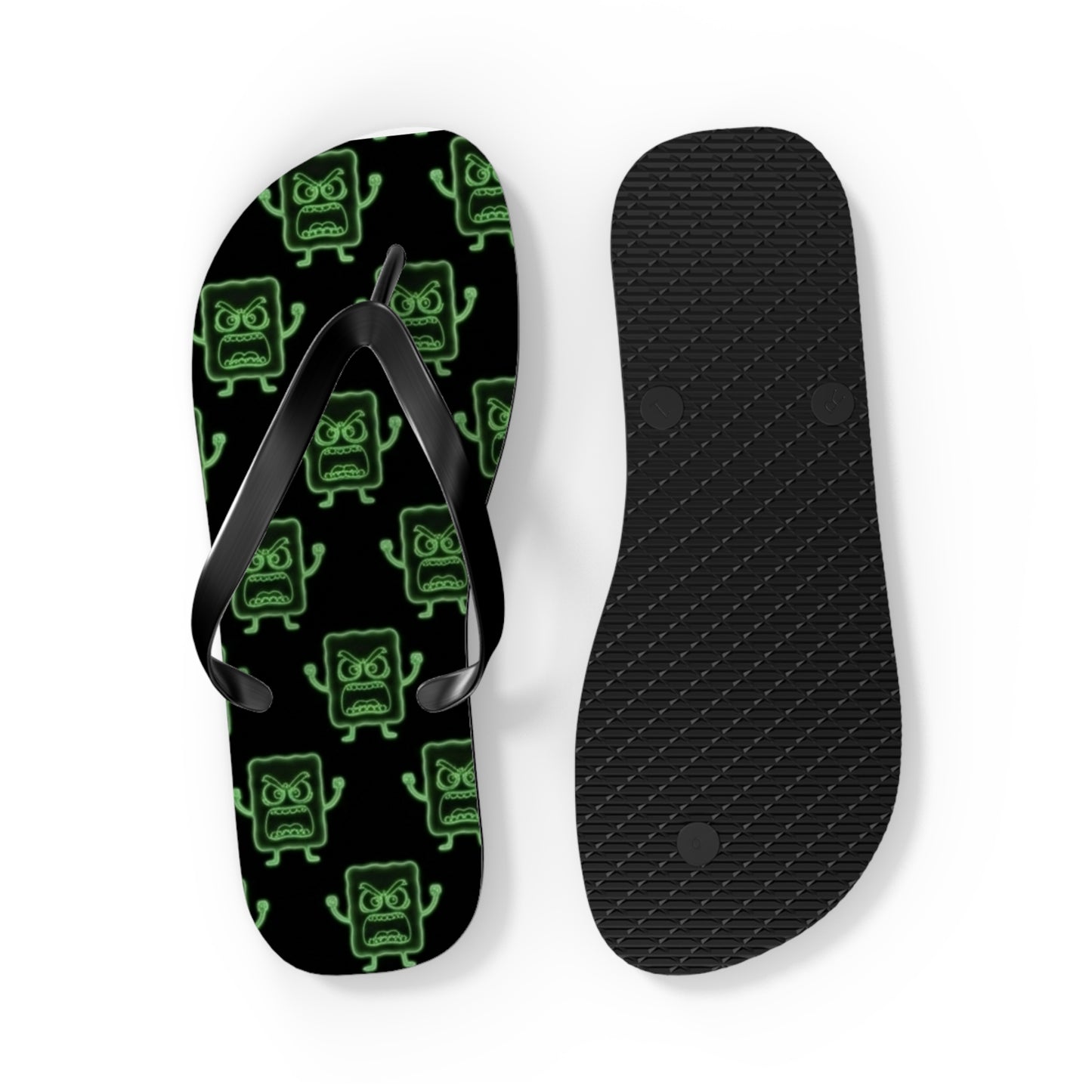 Mad Cobbler Pattern Flip Flops — Neon Green Cartoon Skull Beach Sandals